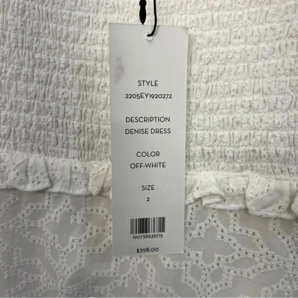 NWT‎ $398 Veronica Beard Denise Dress White Eyelet Smocked Mini 2 Ruffle Hem